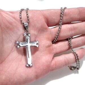 Silver Cross Christian Necklace Layered Trinity Christmas Birthday Gift - NEW!!!